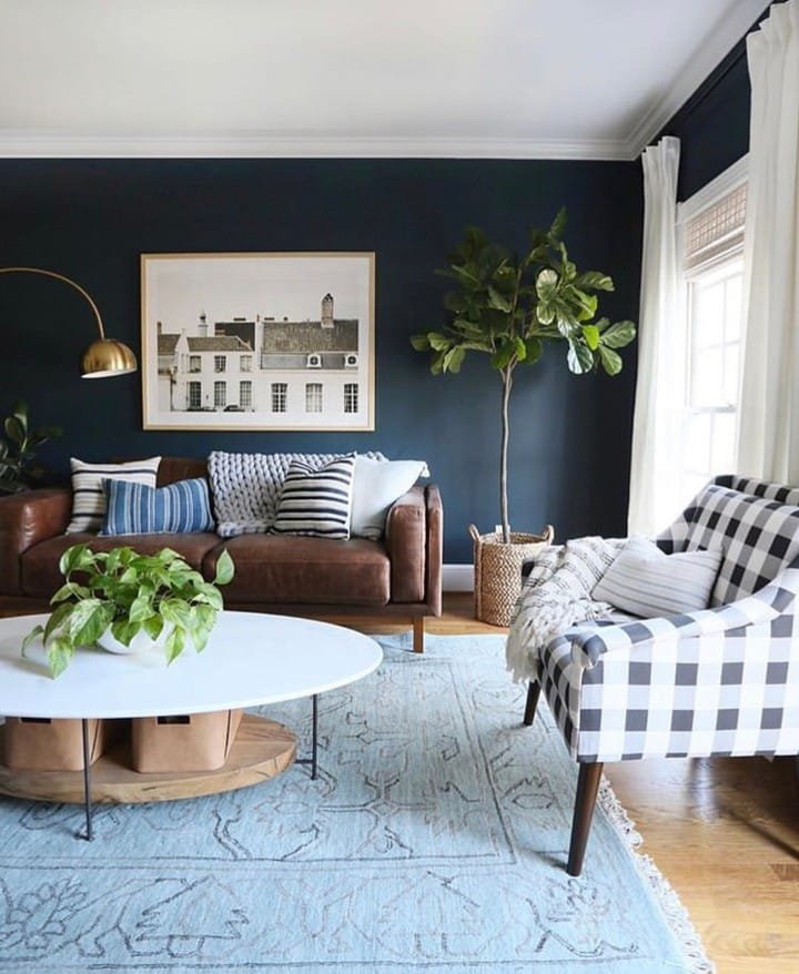 Modern Navy and Leather Living Room