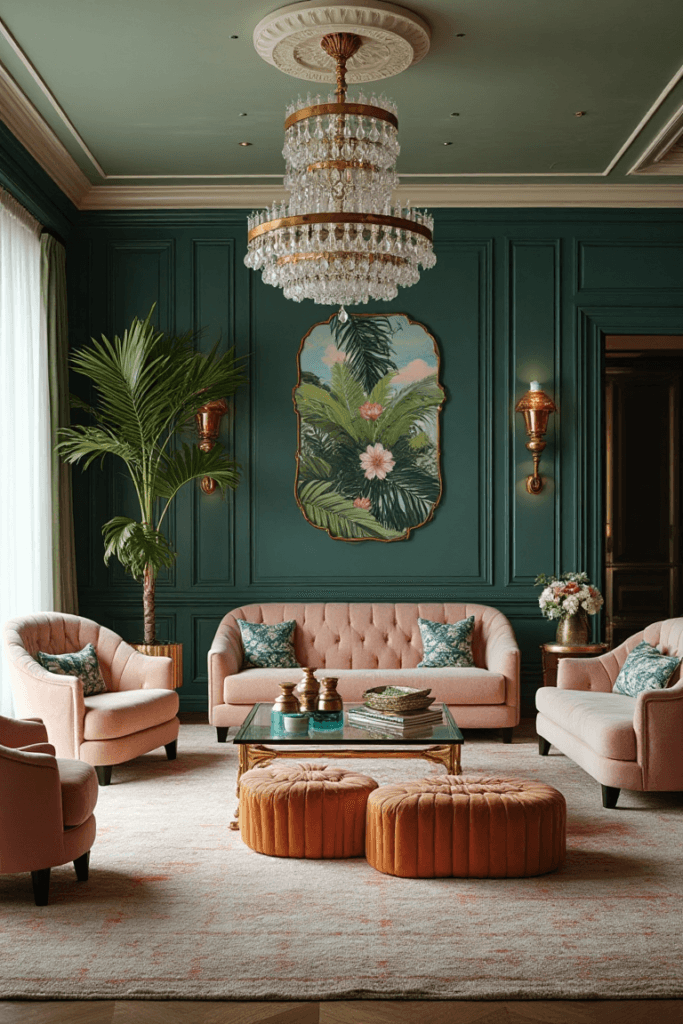 Tropical Art Deco Maximalist Living Room