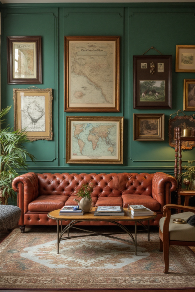 Vintage Map Collection on Traditional Paneling