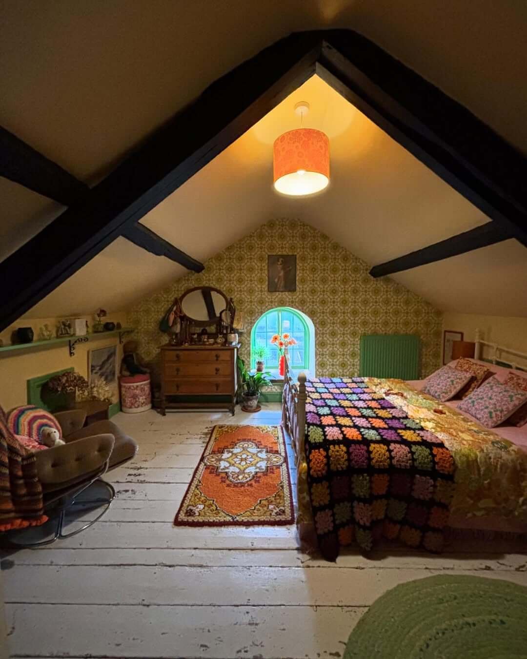 Eclectic Attic Design With Colors and Light