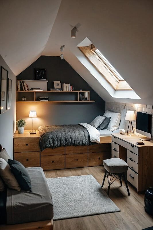 Embrace slanted walls for a cozy and spacious nook