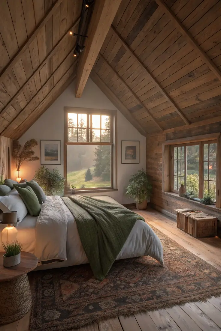 Cozy attic retreat with natural elements and vintage charm