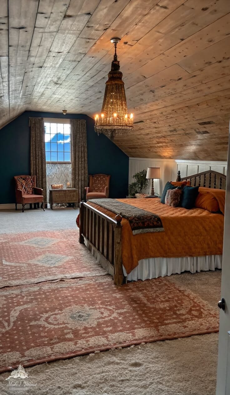 Create a cozy and stylish attic with slanted ceilings