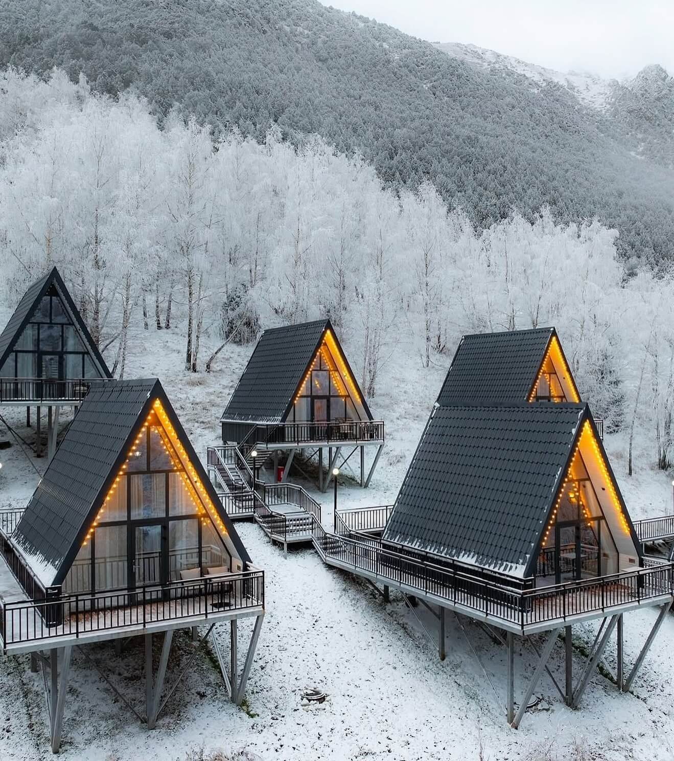 Cozy Geometric A-frame Cabins