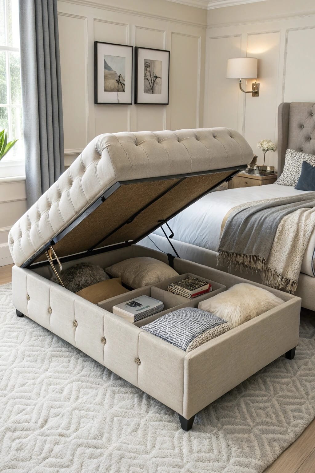 Elegant storage ottoman enhances style and functionality