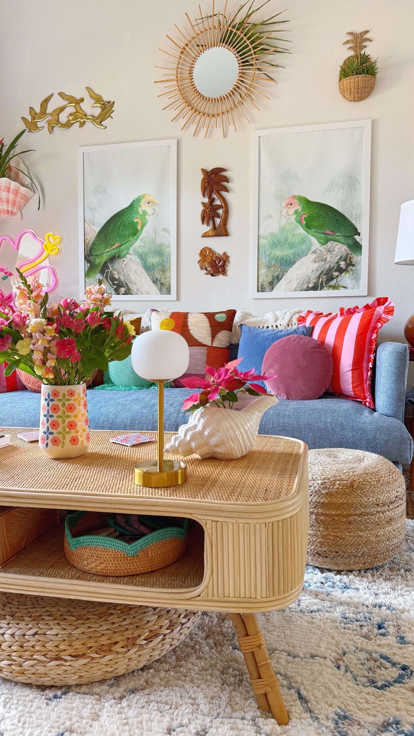 Vibrant decor elements create a cozy and adventurous living room