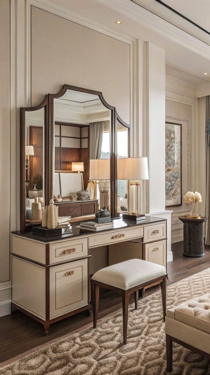 Luxurious vanity design blends classic elegance with comfort