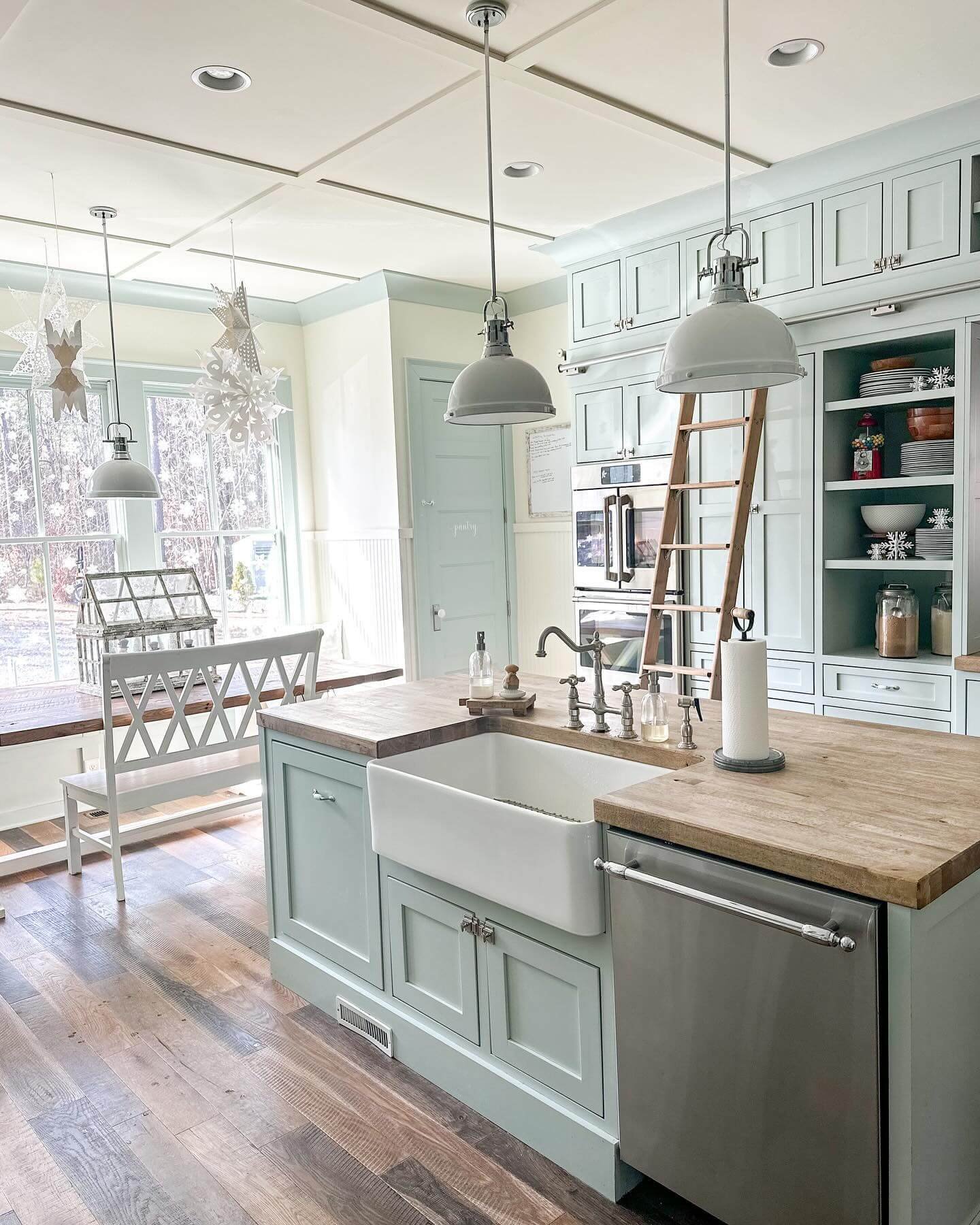 Mint Cabinetry and Wood Accents