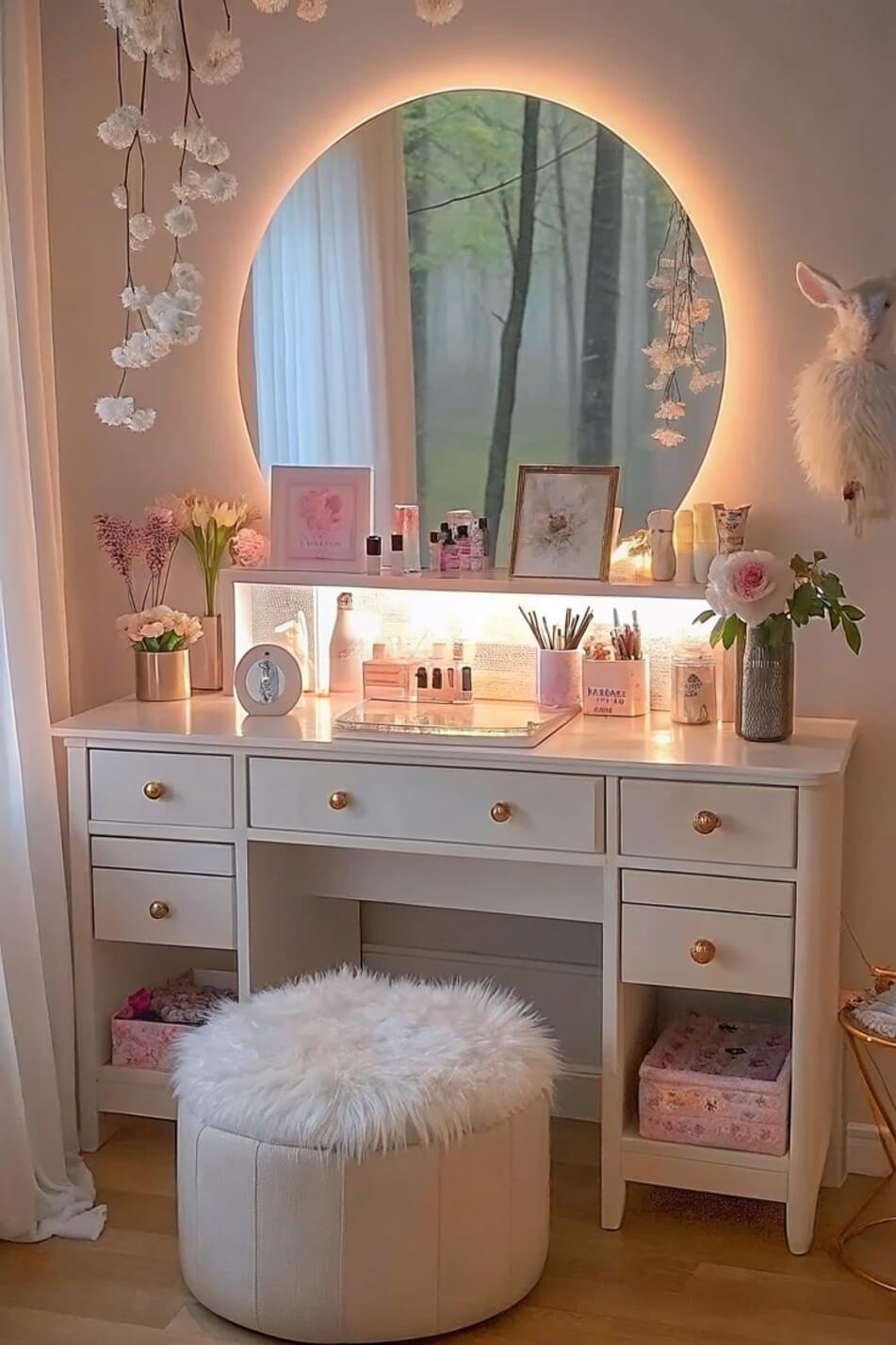 Modern vintage vanity design with luxurious details and comfort