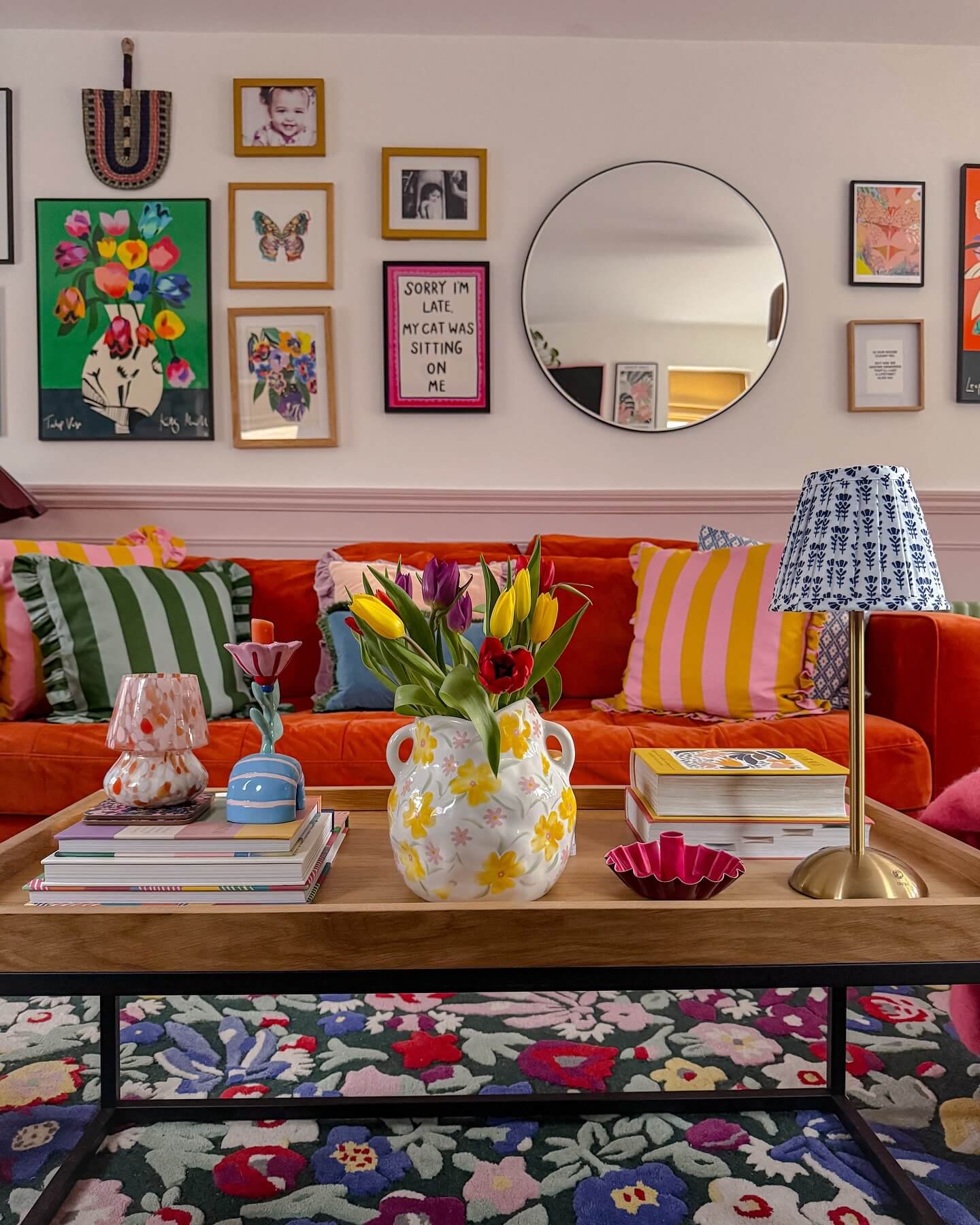 Inviting living space with vibrant decor and personal touches