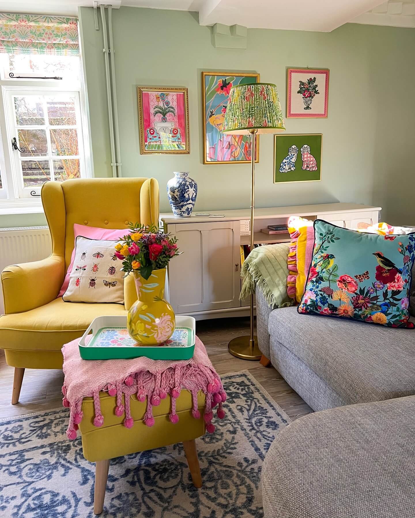 Joyful living room design with vibrant colors and decor