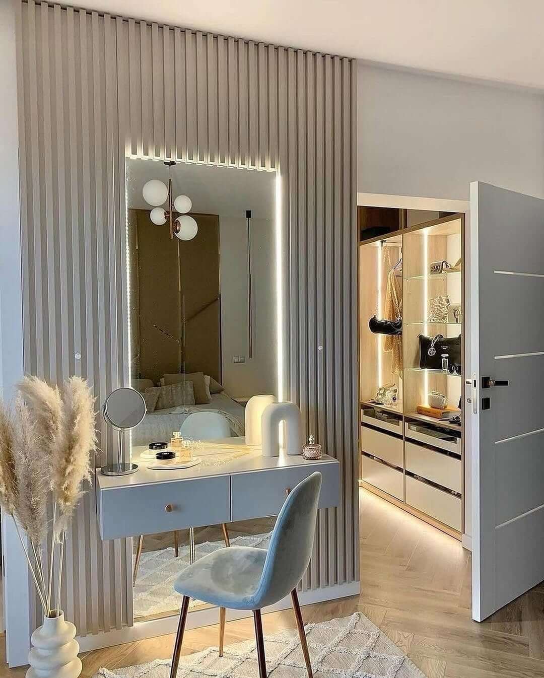 Sleek minimalist makeup desk with elegant chair design