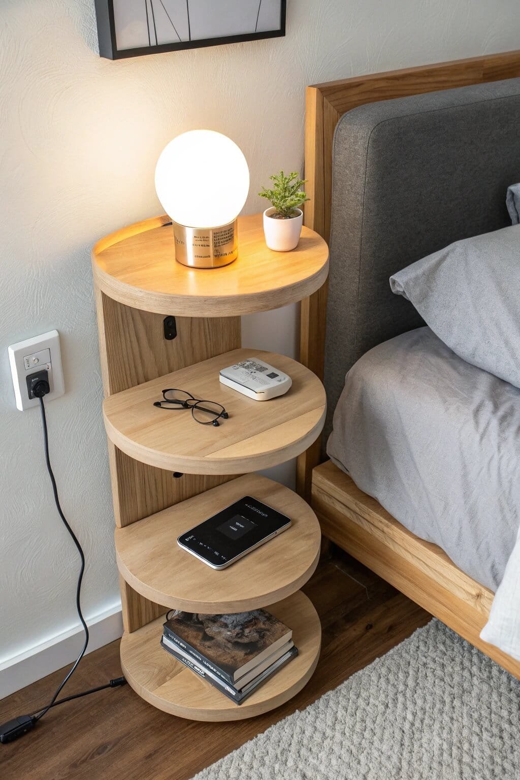 Stylish multi-functional nightstand enhances small spaces