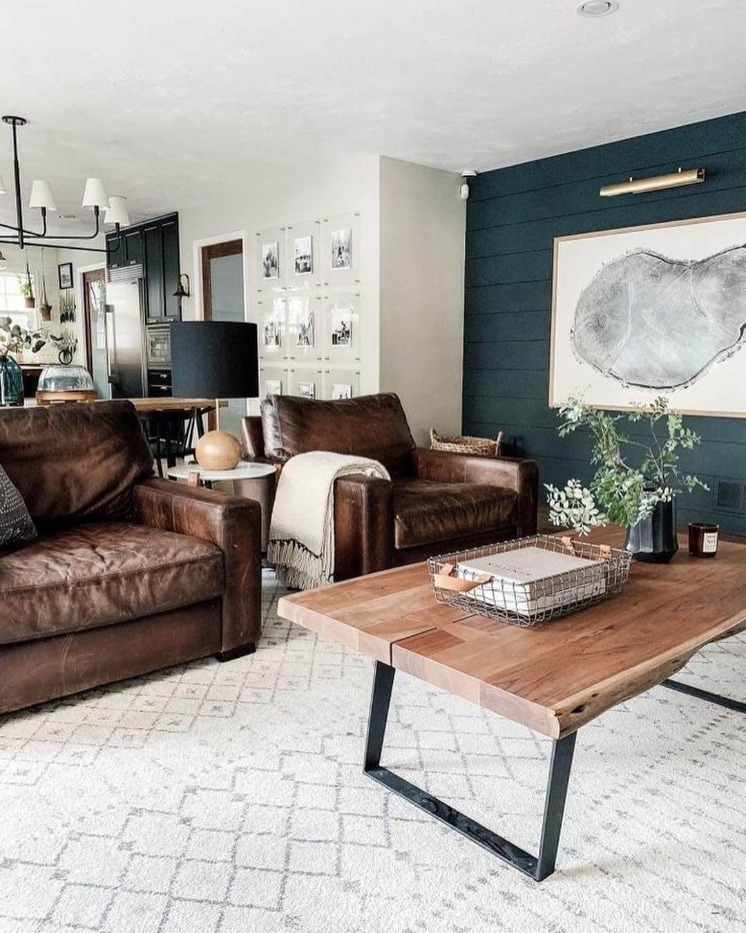 Comfortable leather sofas enhance rustic and modern decor