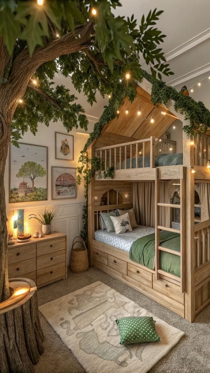 Whimsical treehouse bunk bed design for imaginative spaces