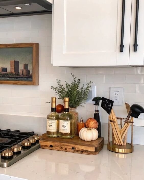 Warm Kitchen Countertop Display with Seasonal Elements