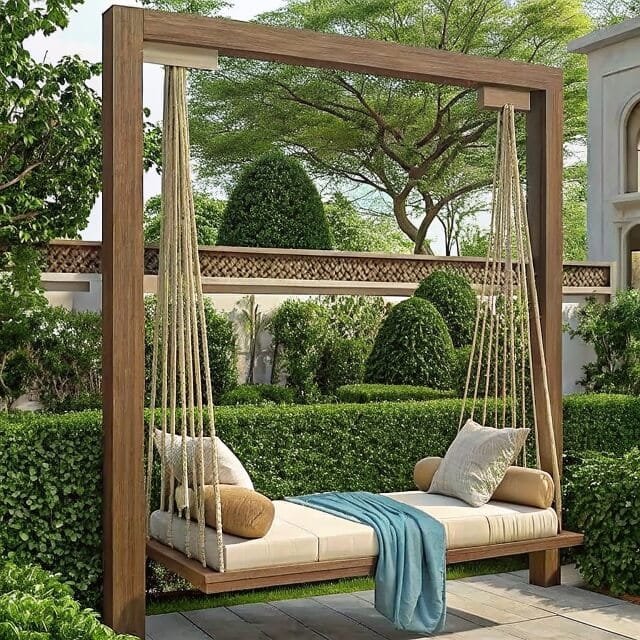 Cozy wooden swing retreat