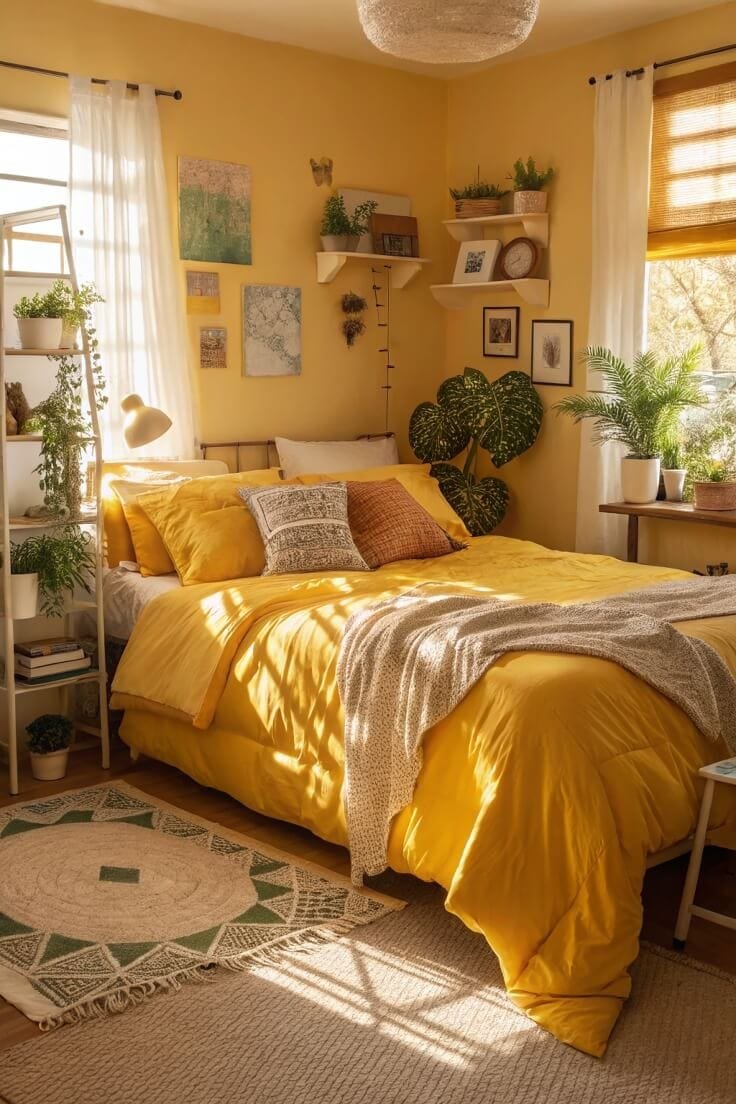 Cozy yellow hues and greenery