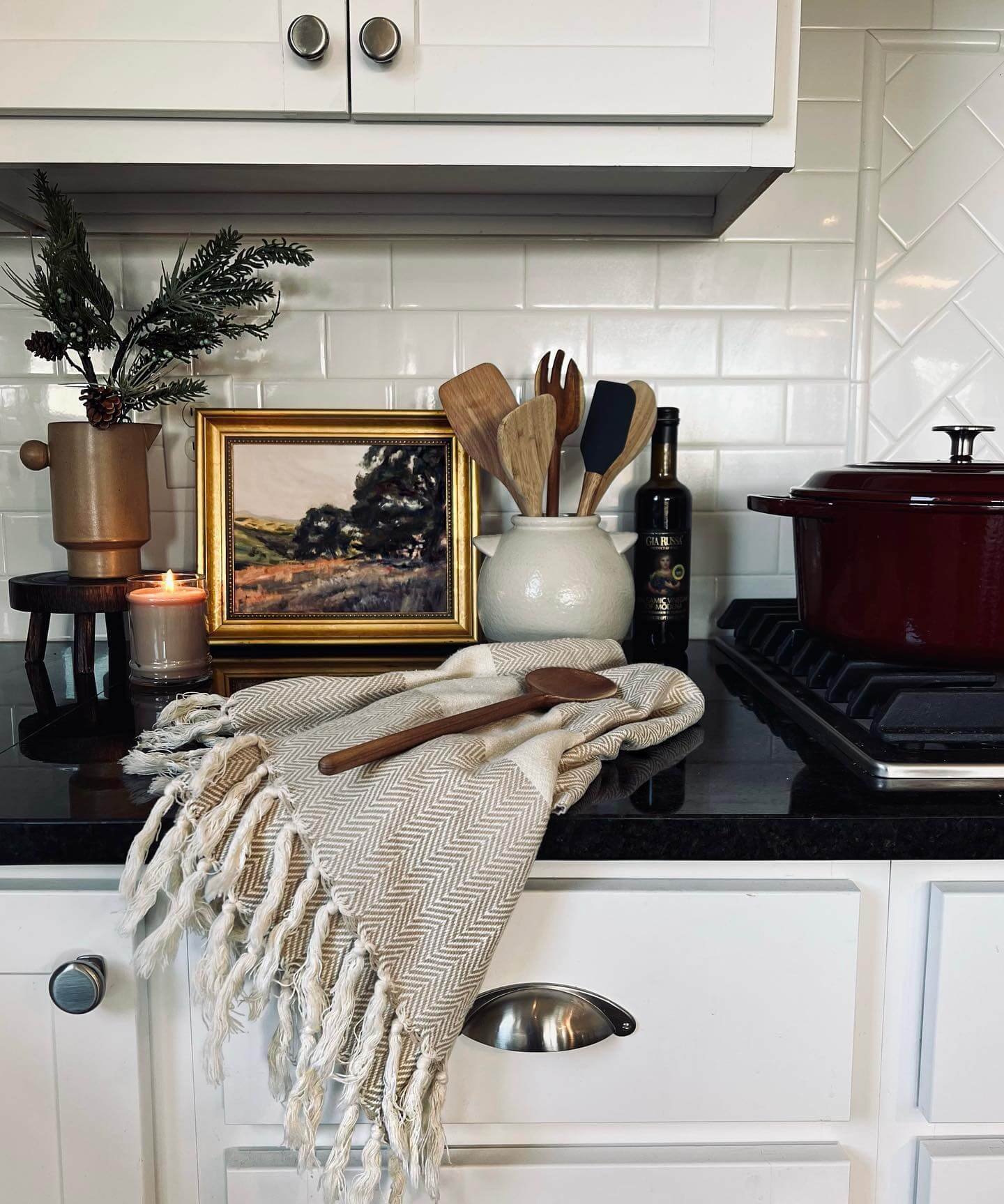 Cozy Kitchen Counter Styling with Framed Art