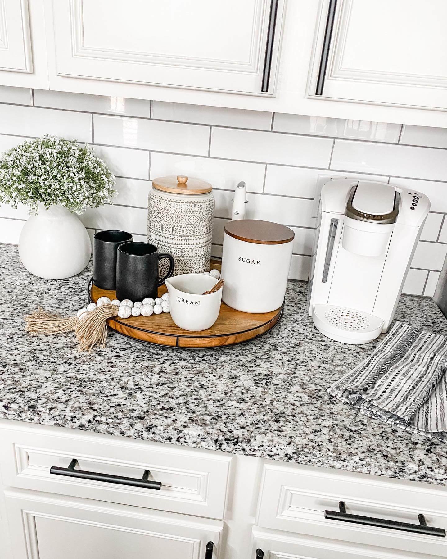 Clean Kitchen Counter Styling with Round Tray