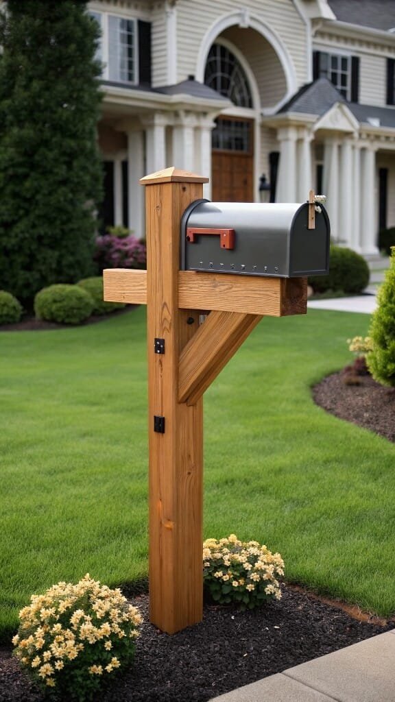 Sturdy post with blooming flowers