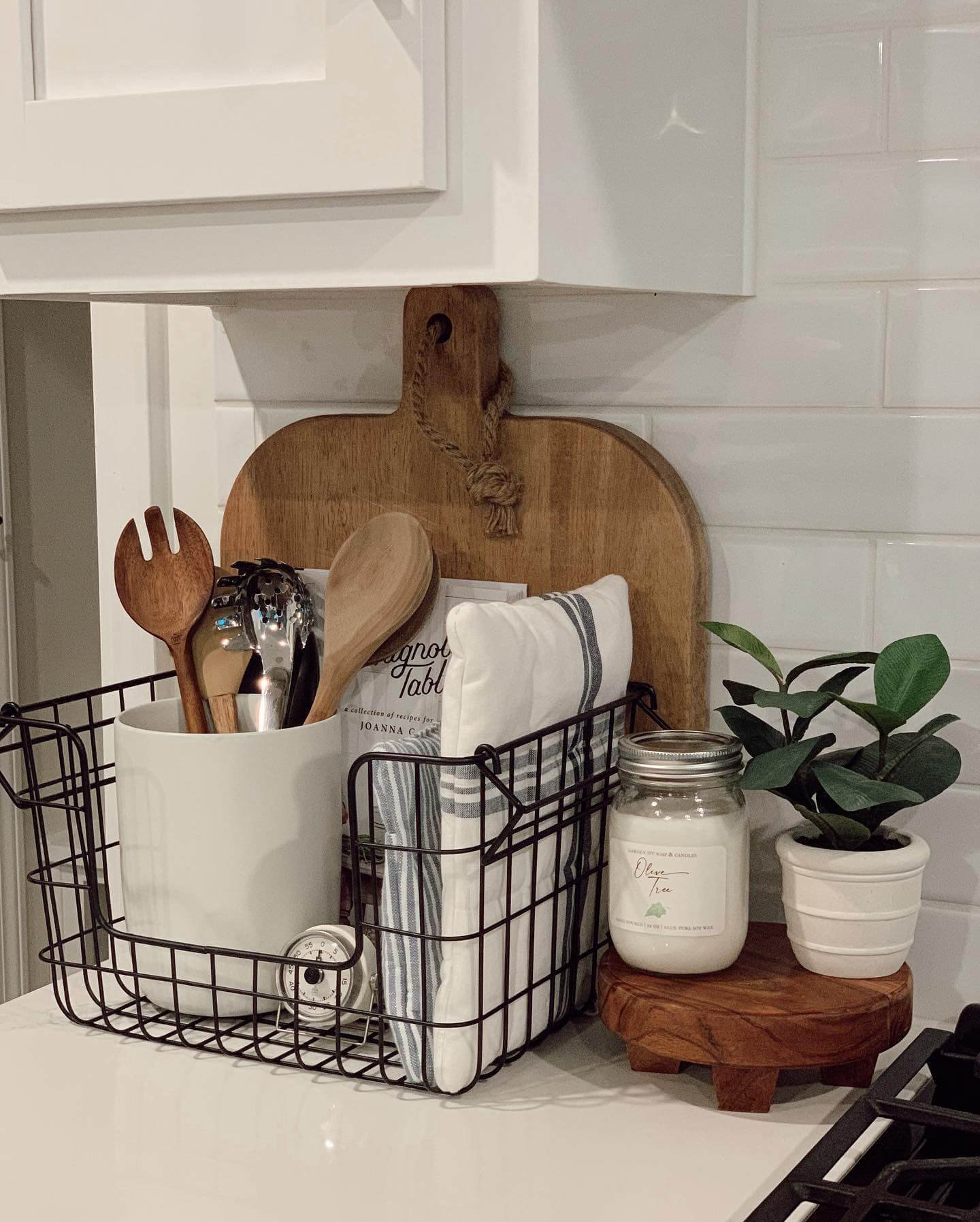 Practical Kitchen Counter Organization with Wire Basket