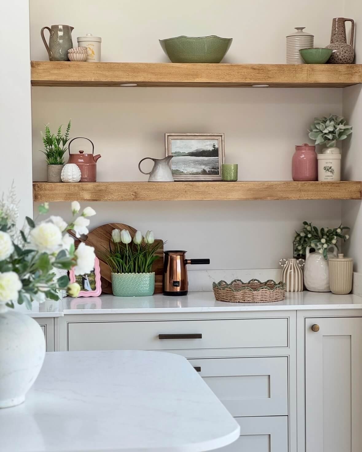 Bright Kitchen Nook with Open Shelving