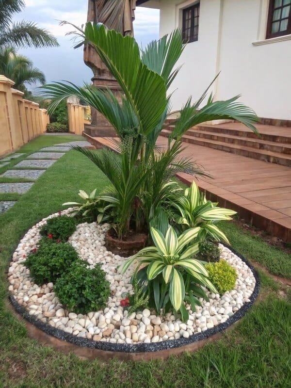 Vibrant circular flowerbed design